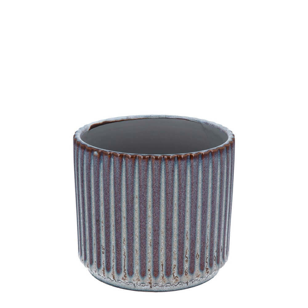 Gisela Graham Stoneware Pot Cover Reactive Glazed Ribbed Small